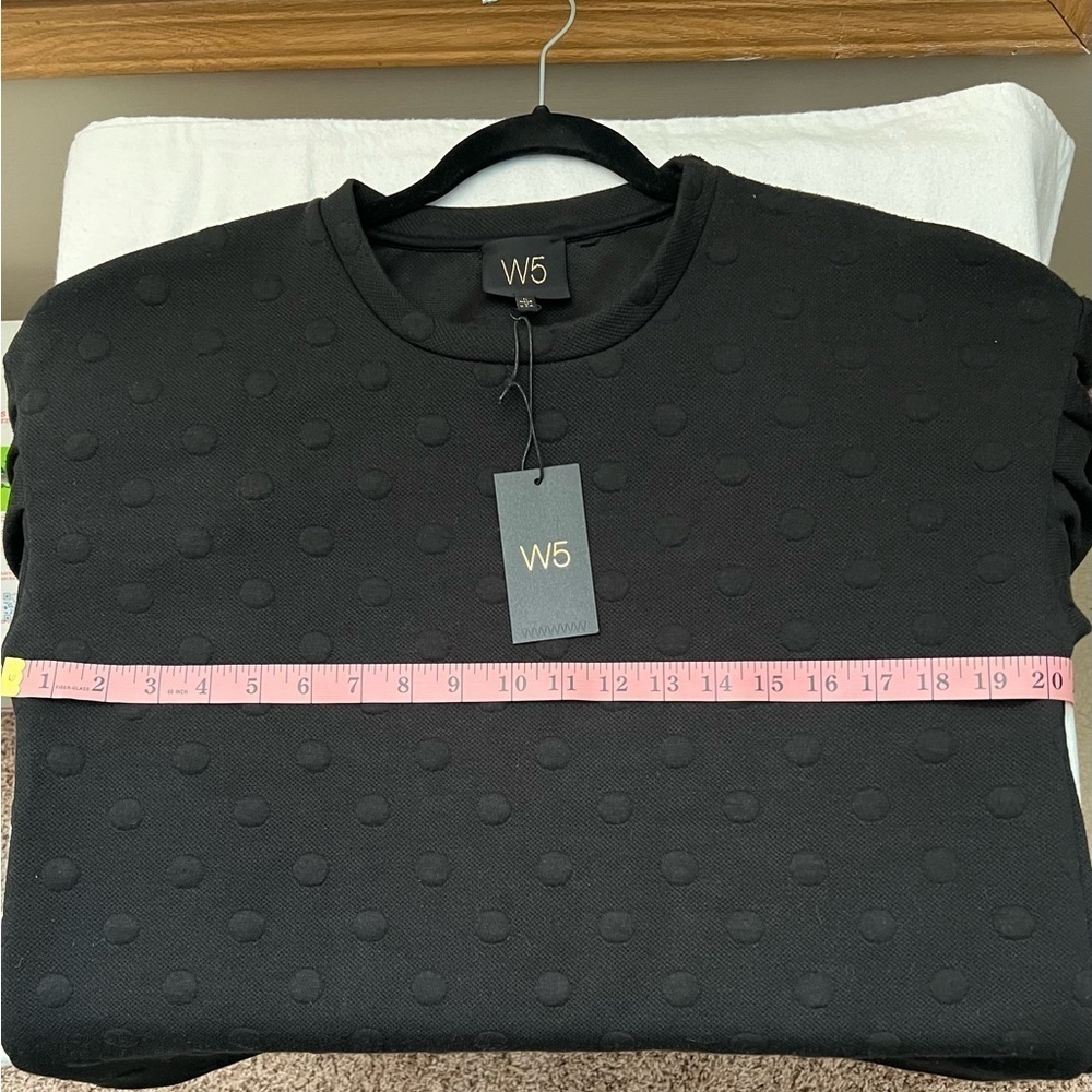 Anthropologie W5 raised dot crew neck sweater in black NWT